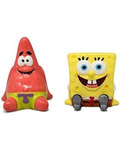 Bob Esponja Calça Quadrada e Patrick Conjunto de Saleiro e Pimenta - Pintado à Mão, Cerâmica, Conjunto de 2 Peças, Utensílios para Casa e Cozinha, Utilidades Domésticas, Recarregáveis