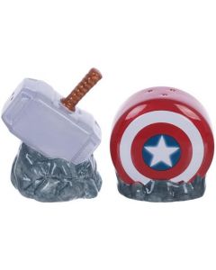 Saleiro de pimenteira da Marvel Capitão América Shield & Thor Mjolnir conjunto de cerâmica esculpido.