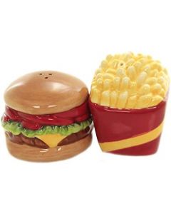 Saleiro e pimenteiro Hambúrguer e Batata frita.