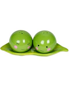 Saleiro e Pimenteiro magnético de cerâmica verde ervilhas - 3 Peças